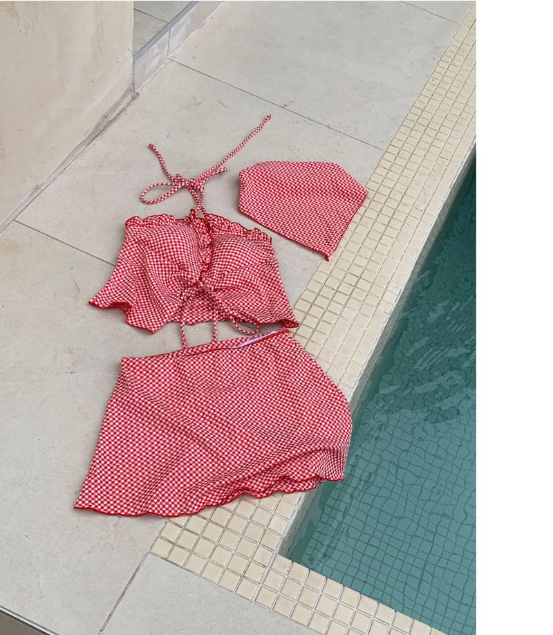Picnic Girl Gingham Headscarf 3pcs Bikini SET
