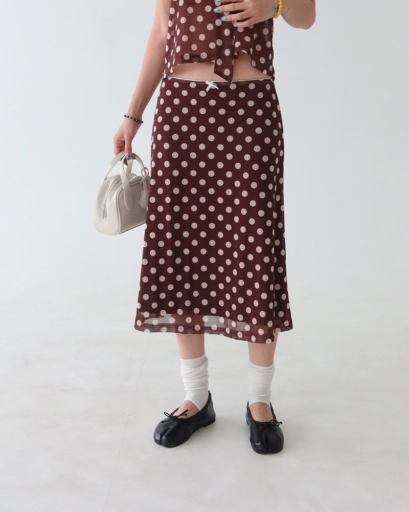Chocolat Ribbon Dot Midi Skirt