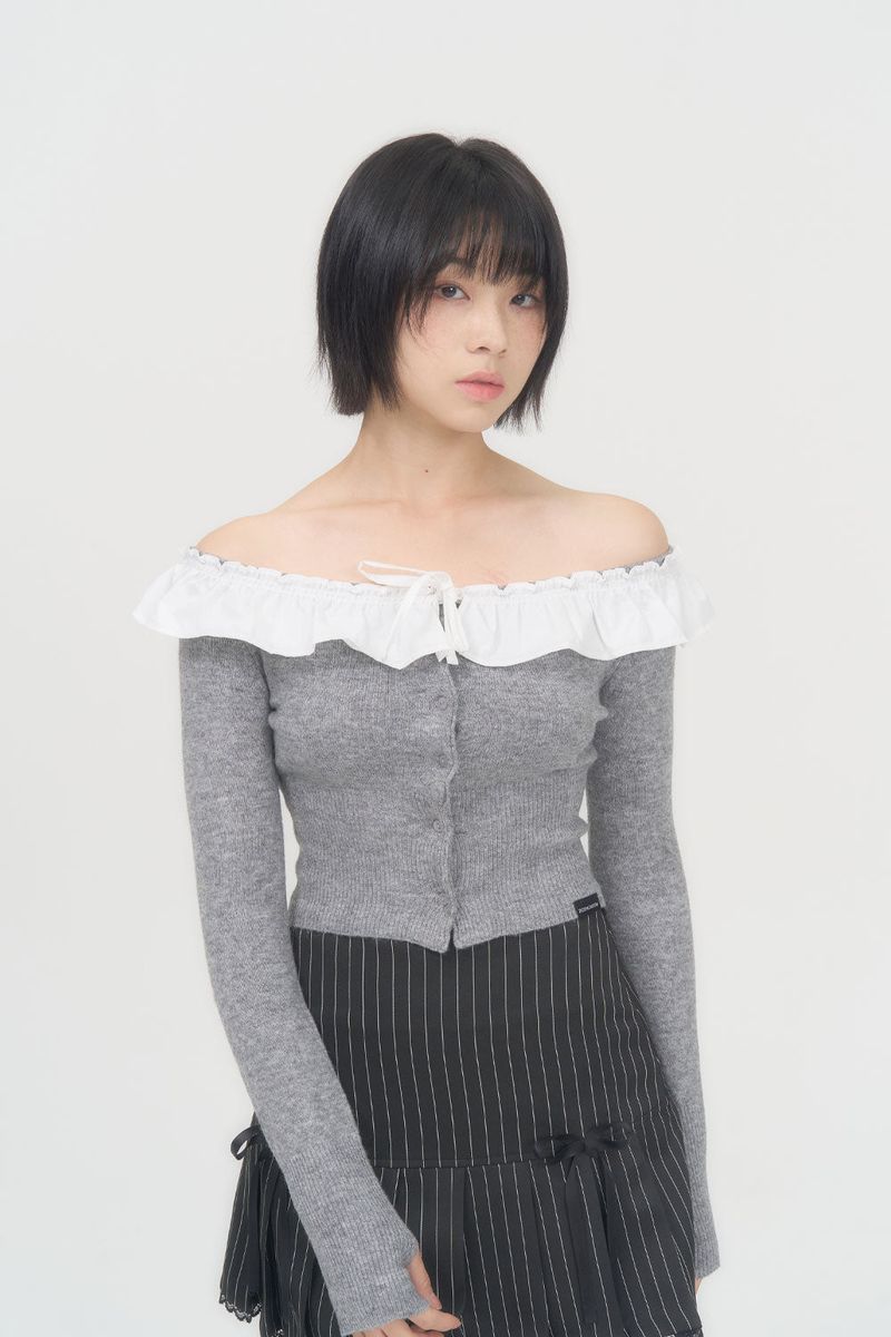 FRILL CROP CARDIGAN (CHARCOAL)