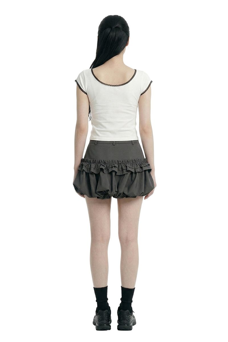 Ruffle Balloon Shirring Mini Skirt 231216236