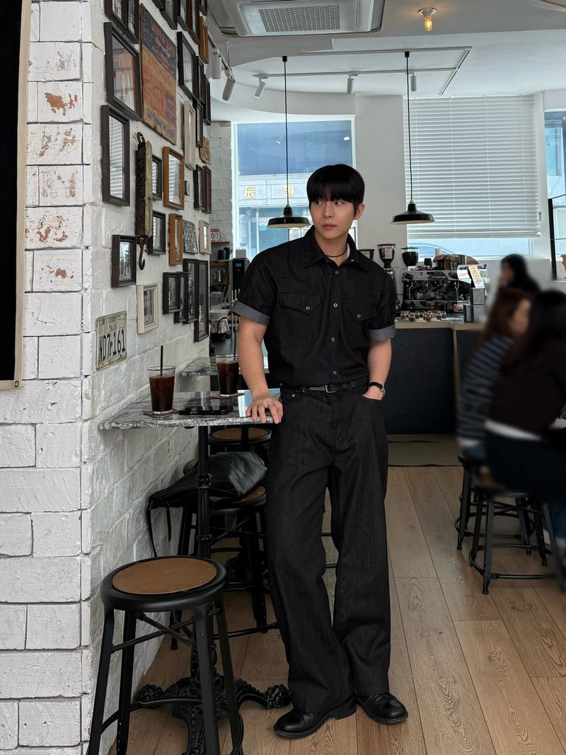 Leaf denim western short sleeve shirt