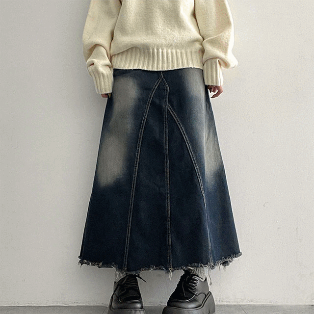 hijjoo（ハイチュー）の「Cheshire incision denim long skirt（Skirts）」