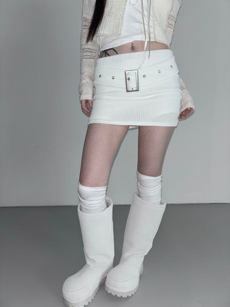 cream belt knit skirt(2 color)