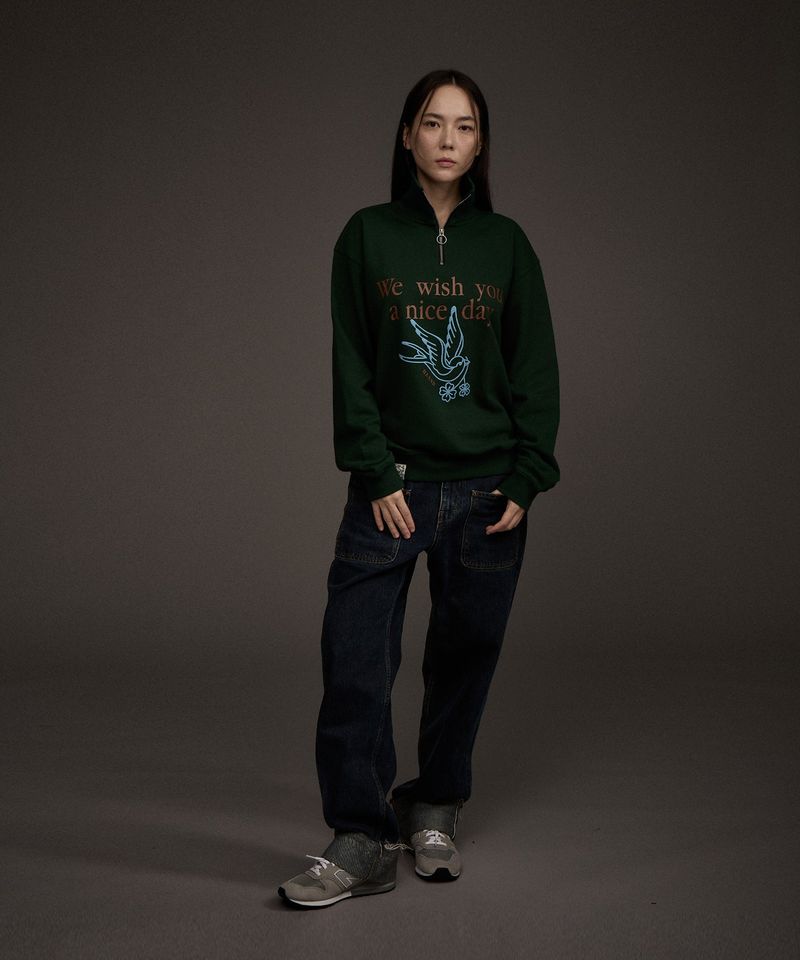 W BLUEBIRD HALF ZIP-UP SWEATSHIRT GREEN