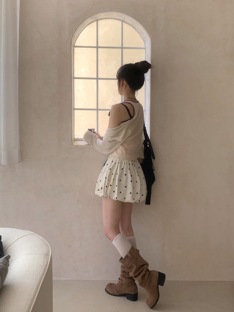 Dot Mellow Balloon Fit Mini Skirt