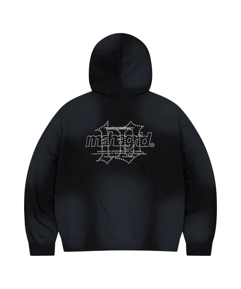 WASHED 10TH THIRD LOGO ZIP UP HOODIE_BLACK
