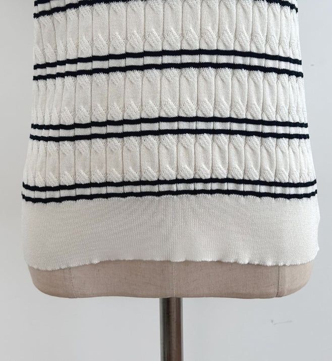 Monta Color Matching Collar Stripe Cable Knit