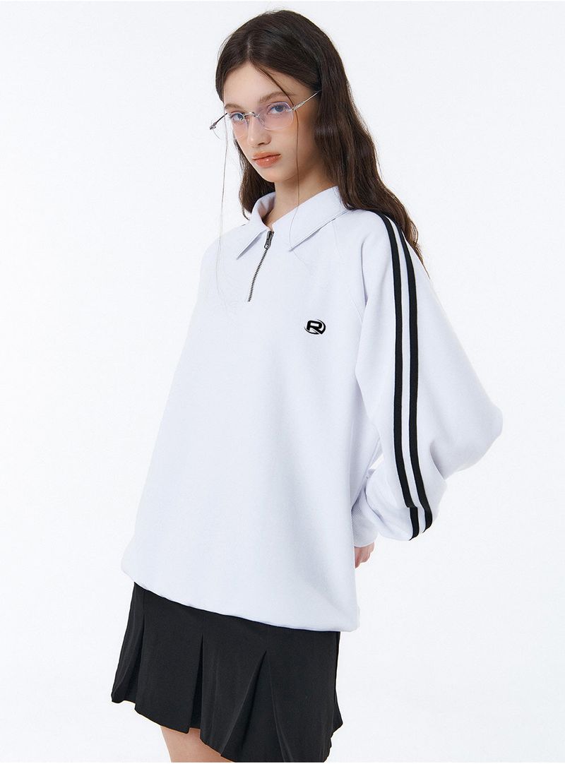 ROF ESSENTIAL SPORTY TRACK HALF ZIP OVER FIT SWEATSHIRT (2color)