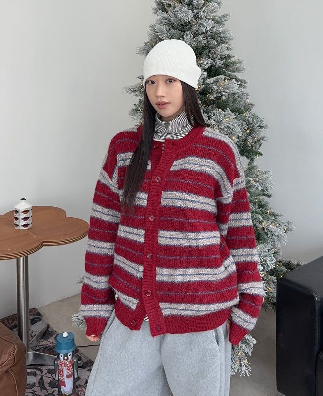 SATIIIZ（サティーズ）の「Cent Wool Haji Stripe Cardigan（Tops）」