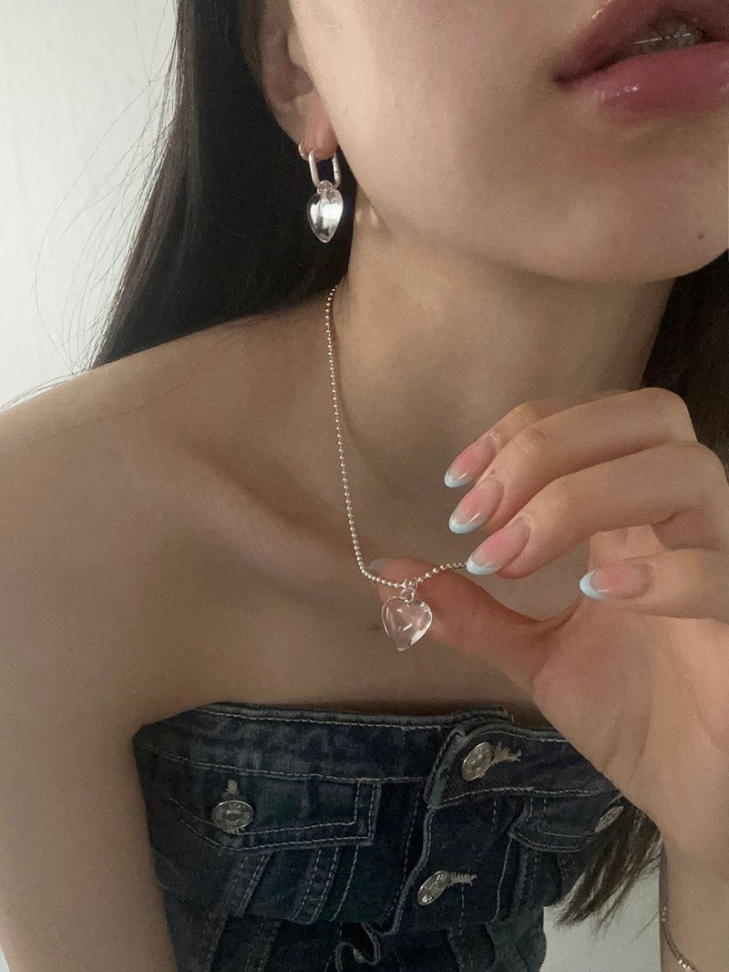 [92.5silver] Clear heart necklace