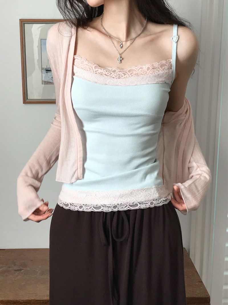 [MADE] Heart-Drop Lace & Cubic Heart Camisole