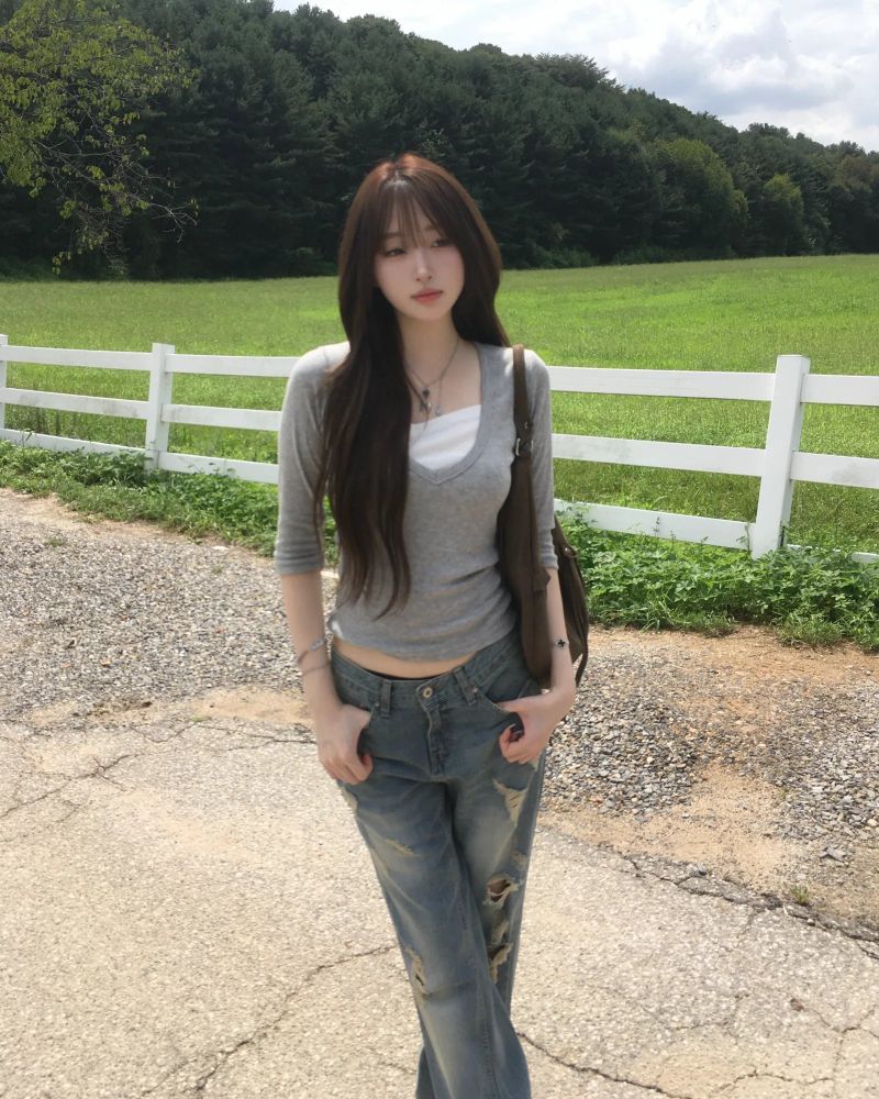 V neck layered T