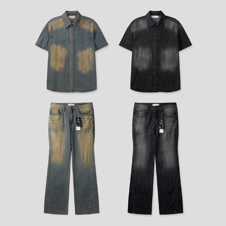 Summer Cool Oil Washed Flare Denim Pants