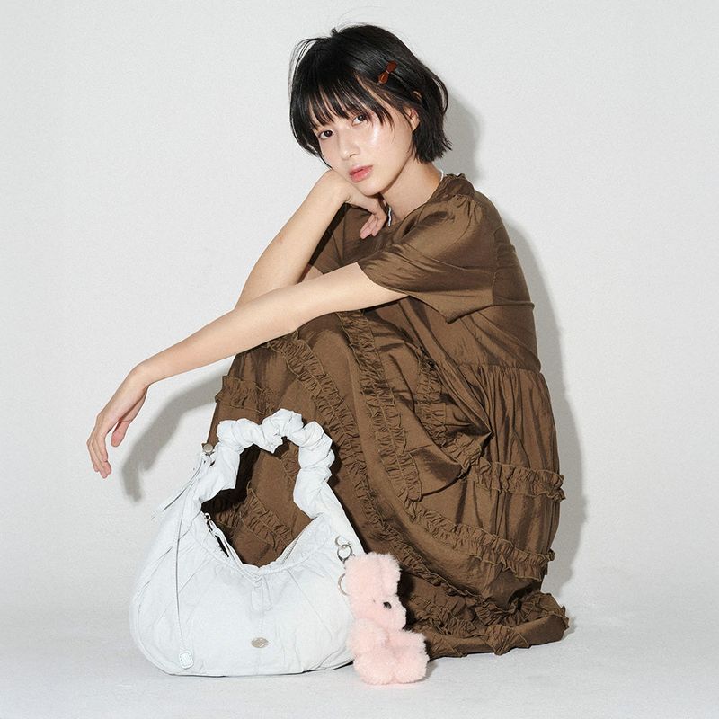 mellotory（メロートリー）の「FRILL LONG ONE-PIECE  (Brown)（Dresses）」