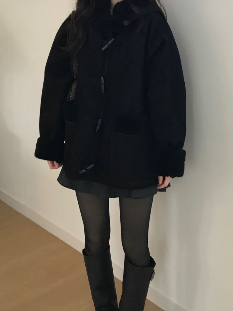 toggle hooded suede coat (one color)