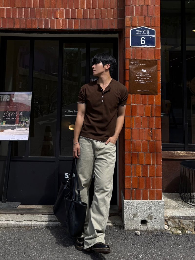 Mir stitch henley neck short sleeve tee