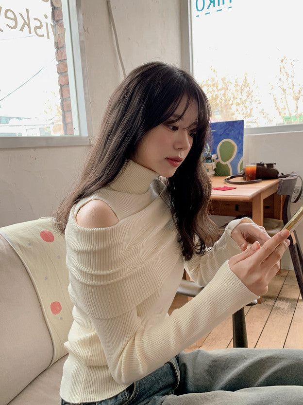 #Turtle Neck & Off Shoulder Layered Rib Knit (3color)