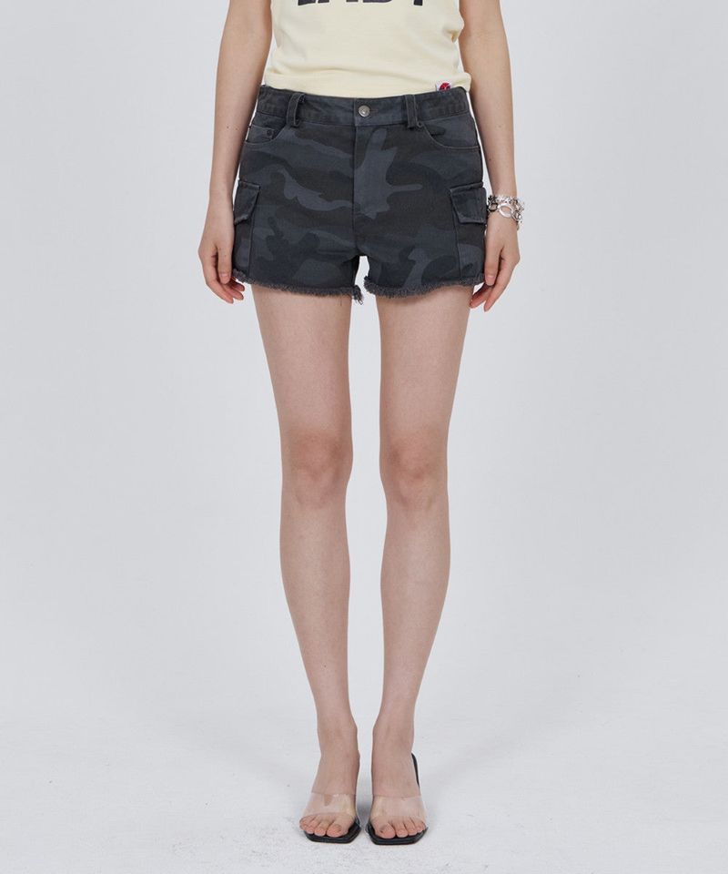 CONY WASHED CAMO CARGO SHORTS / GREY