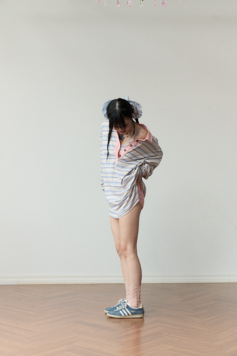 stripe sleeveless blue