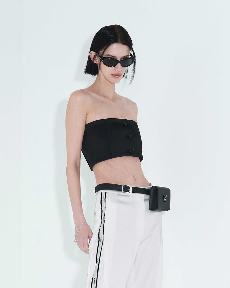 Raw Edge Button Tube Top _ Black