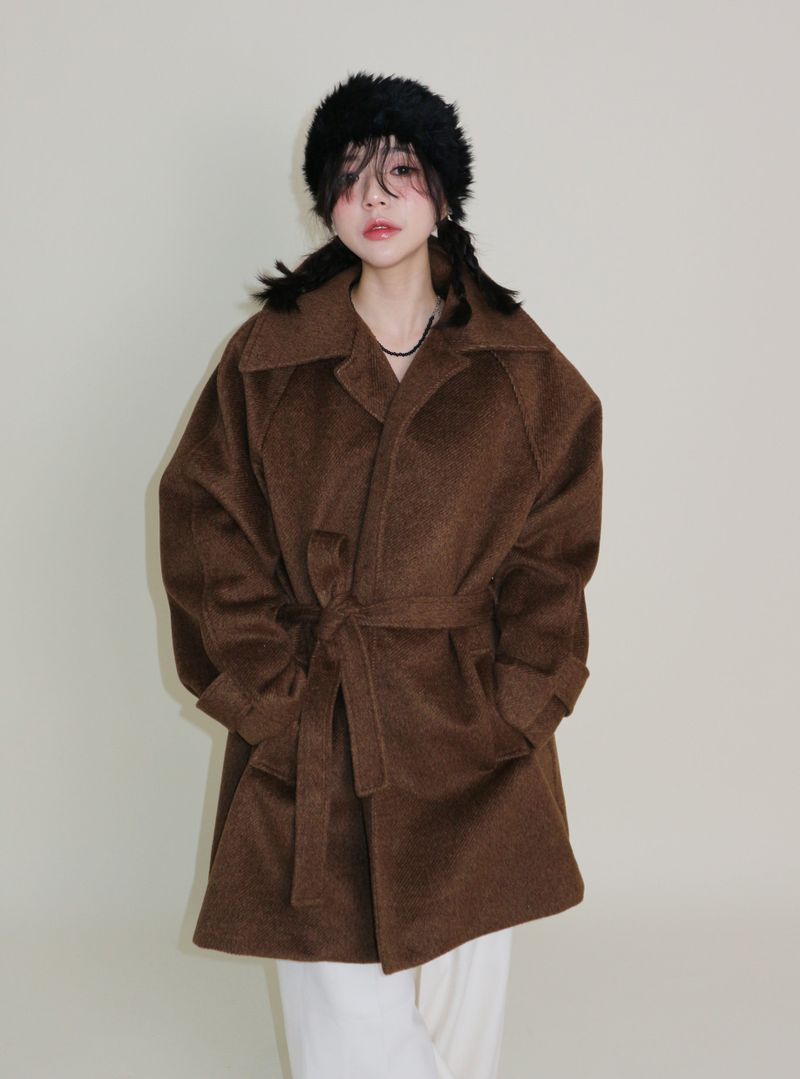 Belted Balmacan Single Alpaca Half Coat (Wool Coat/Winter Coat)