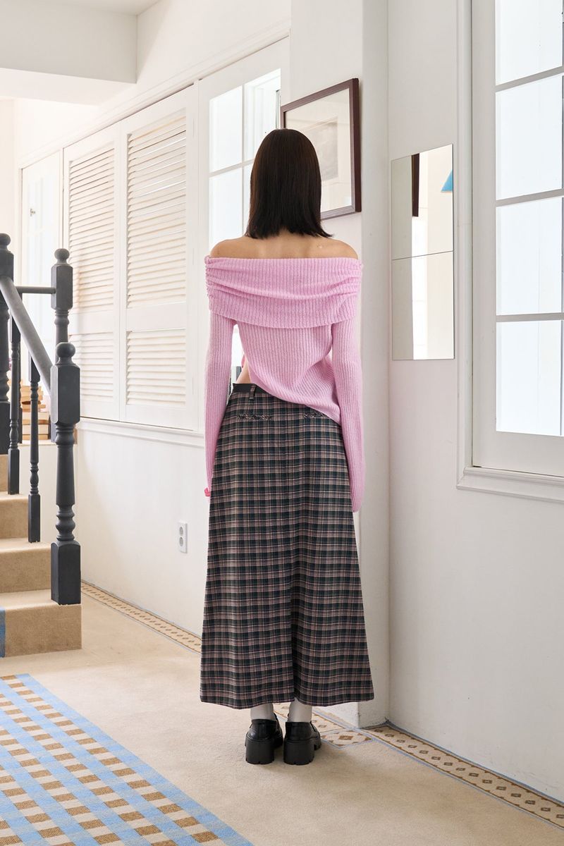 CUT-OUT OFF SHOULDER KNIT PINK