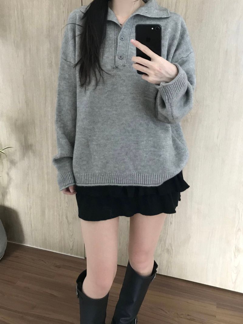 High-neck button knit (3 colors)