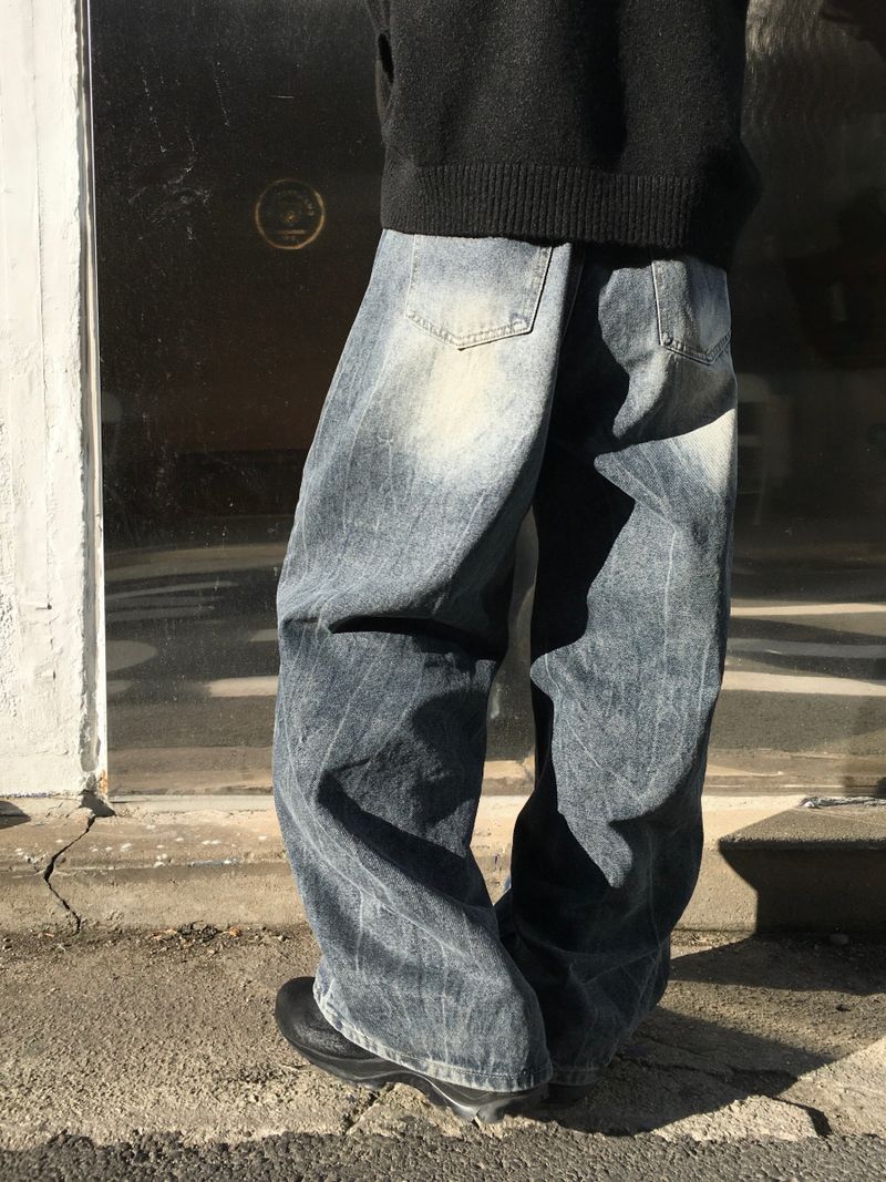 Crow crack curved denim pants