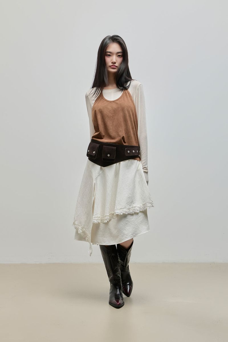 Halter-Tie Suede Apron_Brown