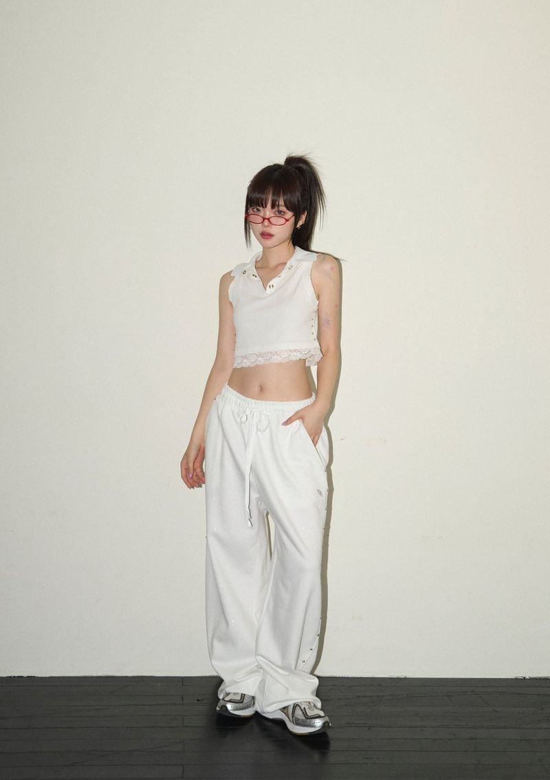 (9th reorder) stud twinkle jogger pt - white