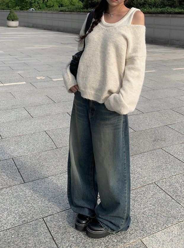 Thyssen Washing Denim Wide Pants