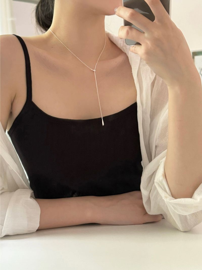 Water drop line slide necklace choker / 2 colors / two-way simple drop wedding guest look long necklace