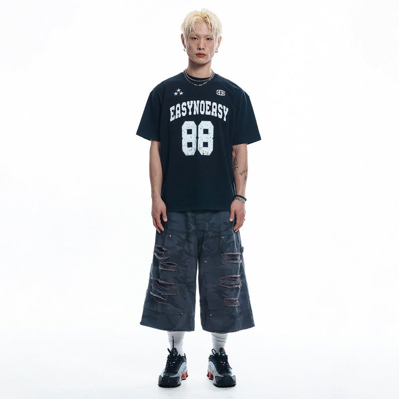 Destroyed Camo Carpenter Bermuda Pants - CHARCOAL