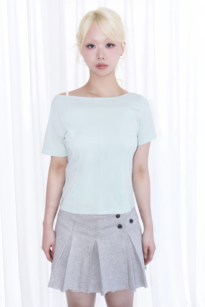 BUTTON POINT PLEATED MINI SKIRT (2COLOR)