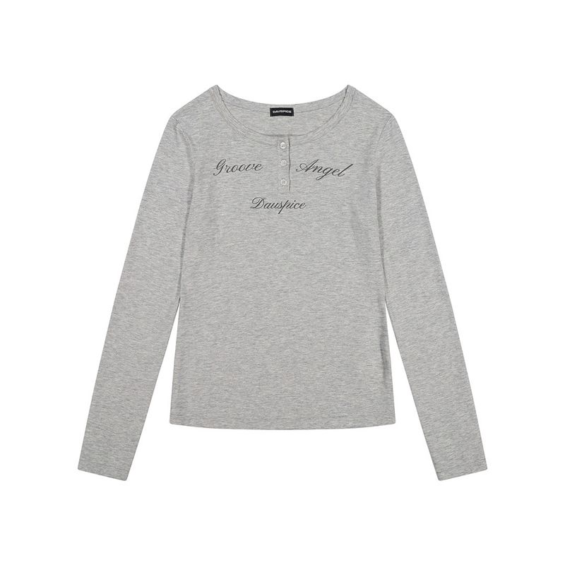 (DUC) GA Henley-Neck Long Sleeve Gray