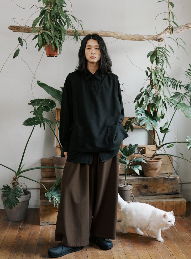 unisex side wide pants brown