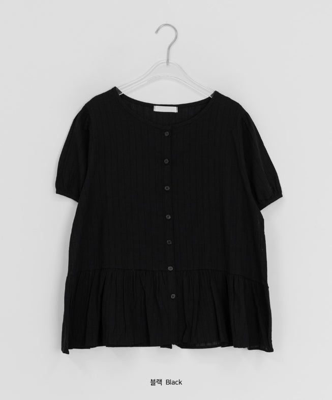 Roden Frill Cotton Balloon Short Sleeve Blouse