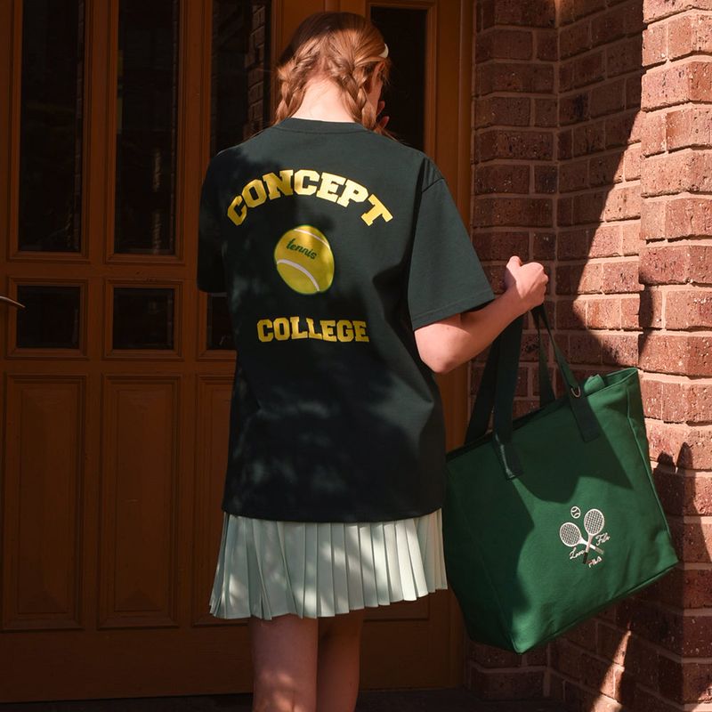 CONCEPT COLLEGE（コンセプトカレッジ）の「Tennis ball crew neck dark green Unisex T-shirt（Tops）」