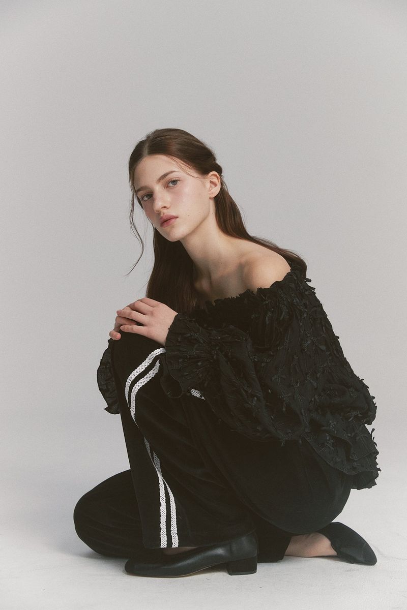 Feather Off Shoulder Blouse Black