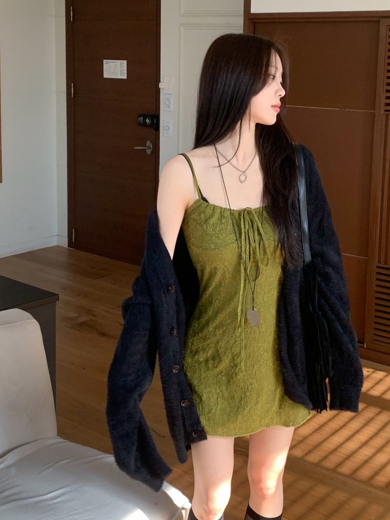 Lumi square Lace String Mini Dress
