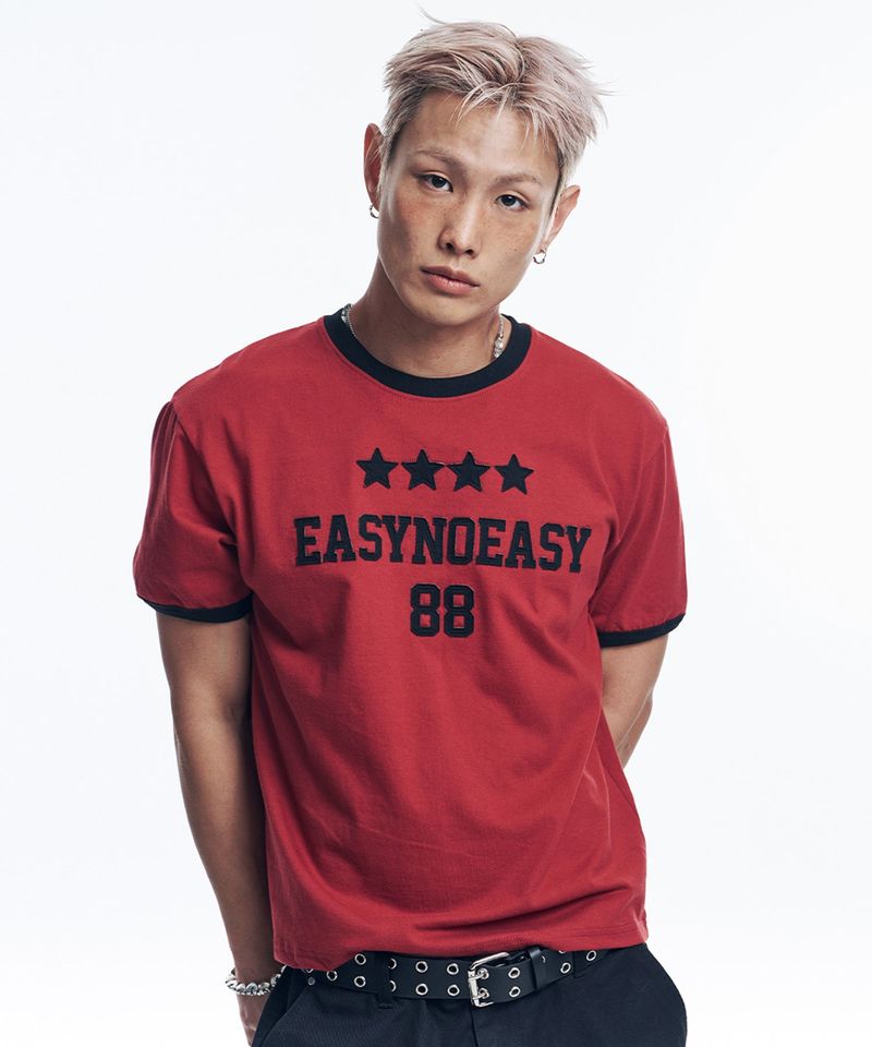 EASY NO EASY（イージーノーイージー）の「ナンバリングパッチクロップリンガーTシャツ - レッド（トップス）」