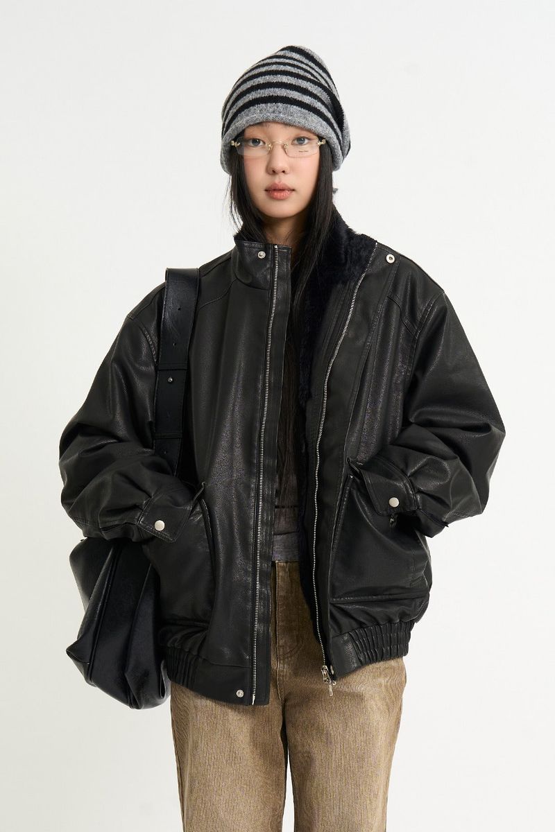 Raucohouse（ラウコハウス）の「Fur lining leather blouson jumper（Jackets/Outerwear）」