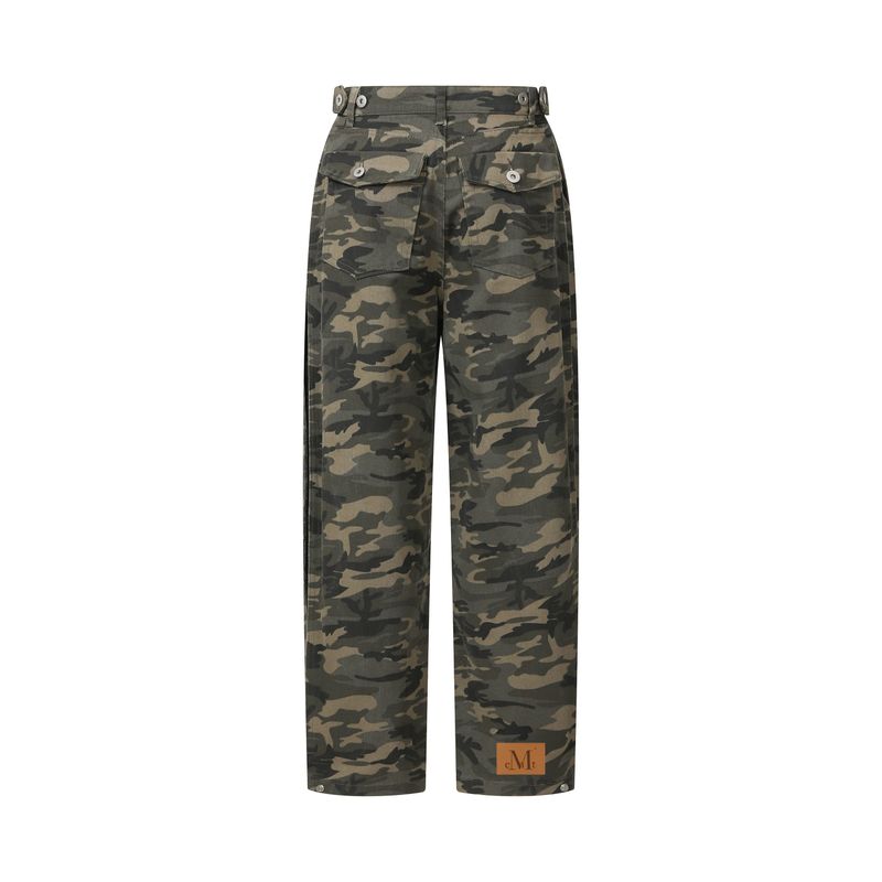 CARV SIDE PINTUCK CAMO WIDE COTTON PANTS UNISEX