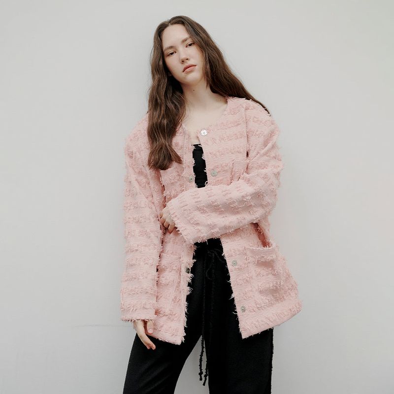 [Unisex] Over Fit Tweed Jacket Pink