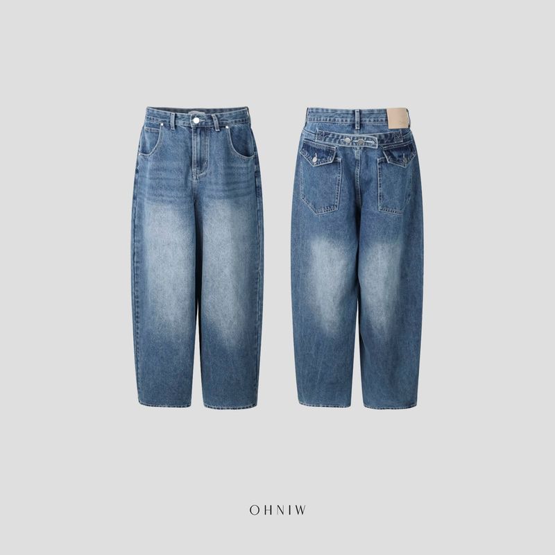 シンチバックバルーンデニムパンツ