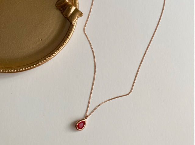 rr Silver 925 Rose Gold Natural Ruby Stone Water Drop Daily Necklace