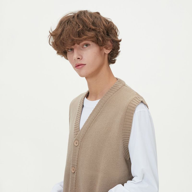 BUTTONS KNIT VEST_MOCHA
