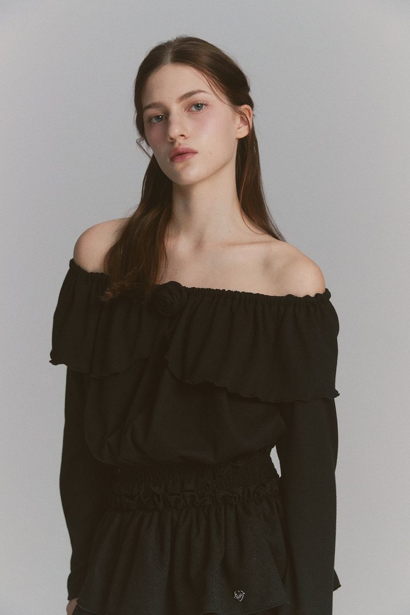 Tulip Off Shoulder Top Black