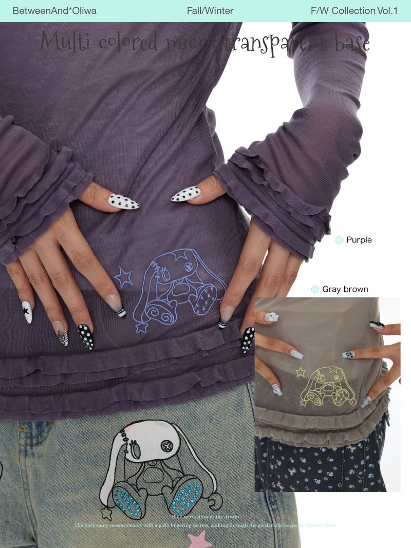 BETWEENAND Thin layered top in multiple colors with a small high collar, rolled edges, and a semi-transparent texture – ideal for wearing in autumn