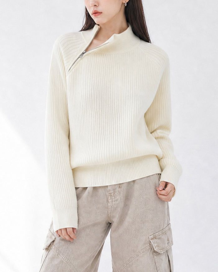 (UNISEX) Shoulder Half Zip-Up Raglan Knit